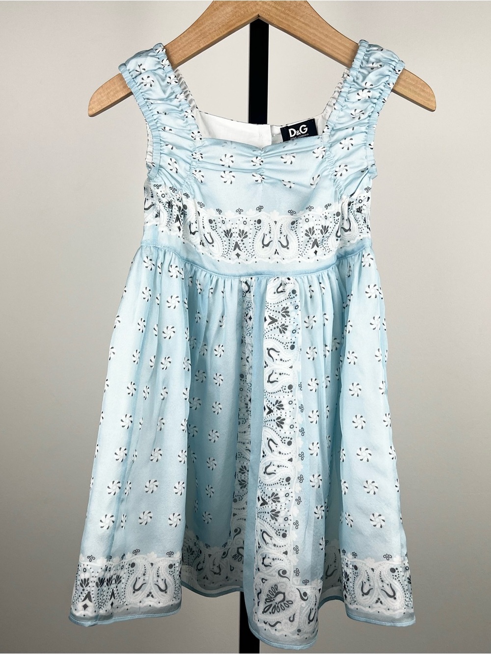 Dolce & Gabbana Junior Girls Bandana Paisley Silk Dress, Light Blue, 4Y